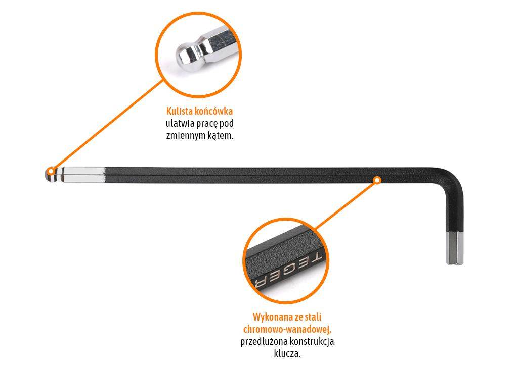 Klucz imbusowy hex h4 długi teger Klucz imbusowy hex h4 długi teger - obrazek 3