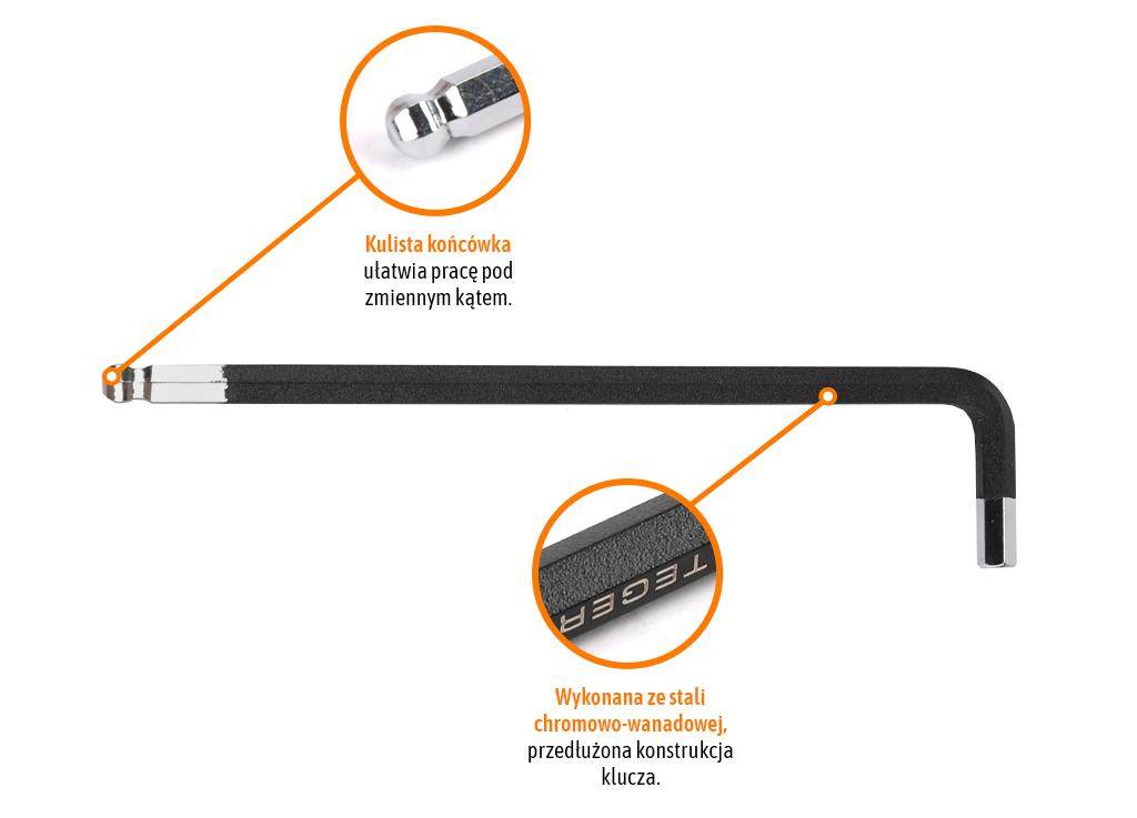 Klucz imbusowy hex h4.5 długi teger Klucz imbusowy hex h4.5 długi teger - obrazek 3
