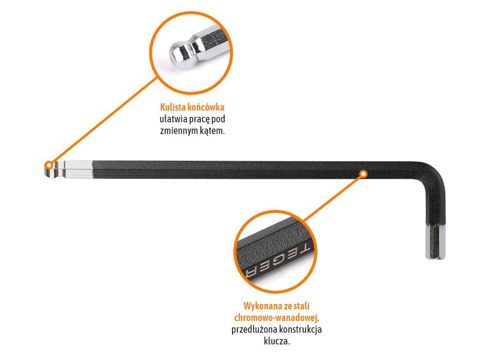 Klucz imbusowy hex h5 długi teger Klucz imbusowy hex h5 długi teger - obrazek 3