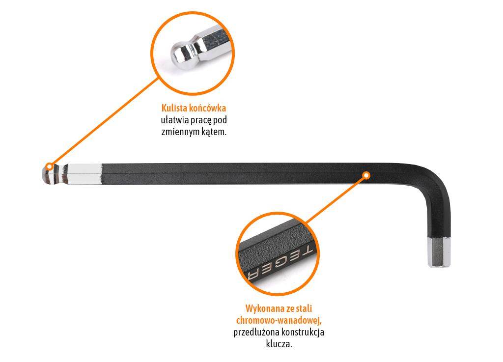 Klucz imbusowy hex h8 długi teger Klucz imbusowy hex h8 długi teger - obrazek 3