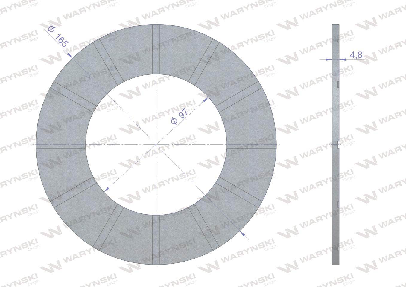 Okładzina sprzęgła ciernego wału przegubowo-teleskopowego seria 8 i 9 wymiary 165x97x4.8 waryński Okładzina sprzęgła ciernego wału przegubowo-teleskopowego seria 8 i 9 wymiary 165x97x4.8 waryński - obrazek 2