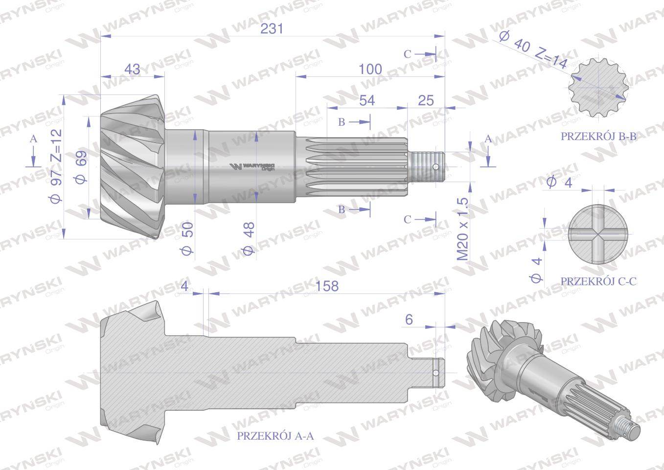 Wałek atakujący z kołem talerzowym c-385 śruby m12 80170989 waryński Wałek atakujący z kołem talerzowym c-385 śruby m12 80170989 waryński - obrazek 4