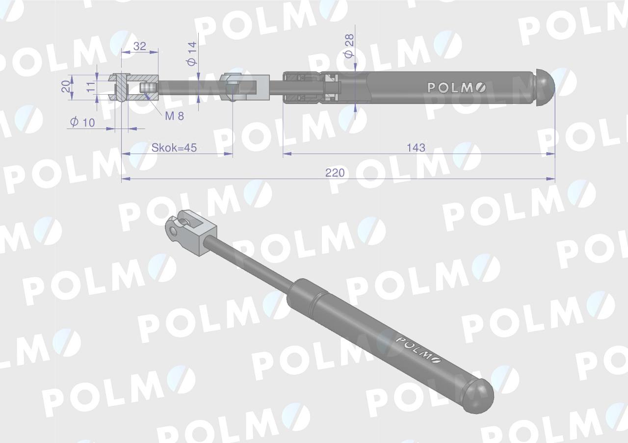 Siłownik szyba przednia l max 220mm 65499076 fritzmeier polmo Siłownik szyba przednia l max 220mm 65499076 fritzmeier polmo - obrazek 2