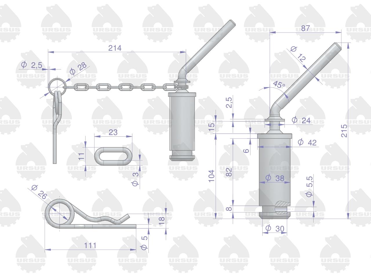 Sworzeń haka zaczepu górnego c-360 oryginał ursus Sworzeń haka zaczepu górnego c-360 oryginał ursus - obrazek 2