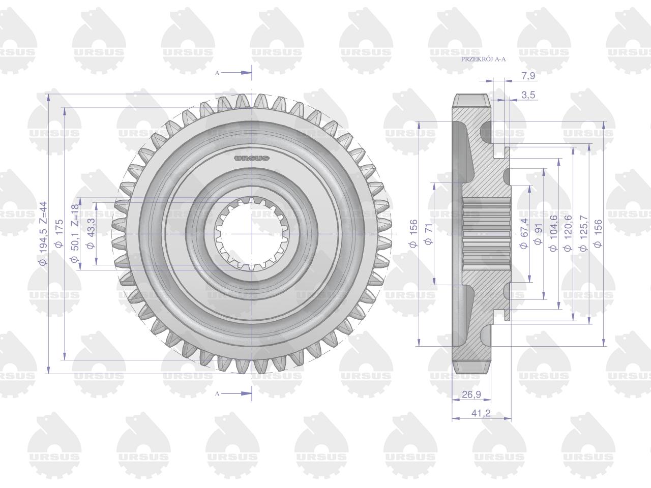 Koło przesuwne skrzyni pierwszego biegu 1682688m1 mf3 mf4 oryginał ursus Koło przesuwne skrzyni pierwszego biegu 1682688m1 mf3 mf4 oryginał ursus - obrazek 2