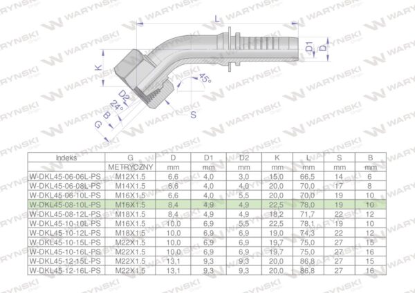 Zakucie hydrauliczne dkl45 dn08 10l m16x1.5 premium waryński 10szt - obrazek 4