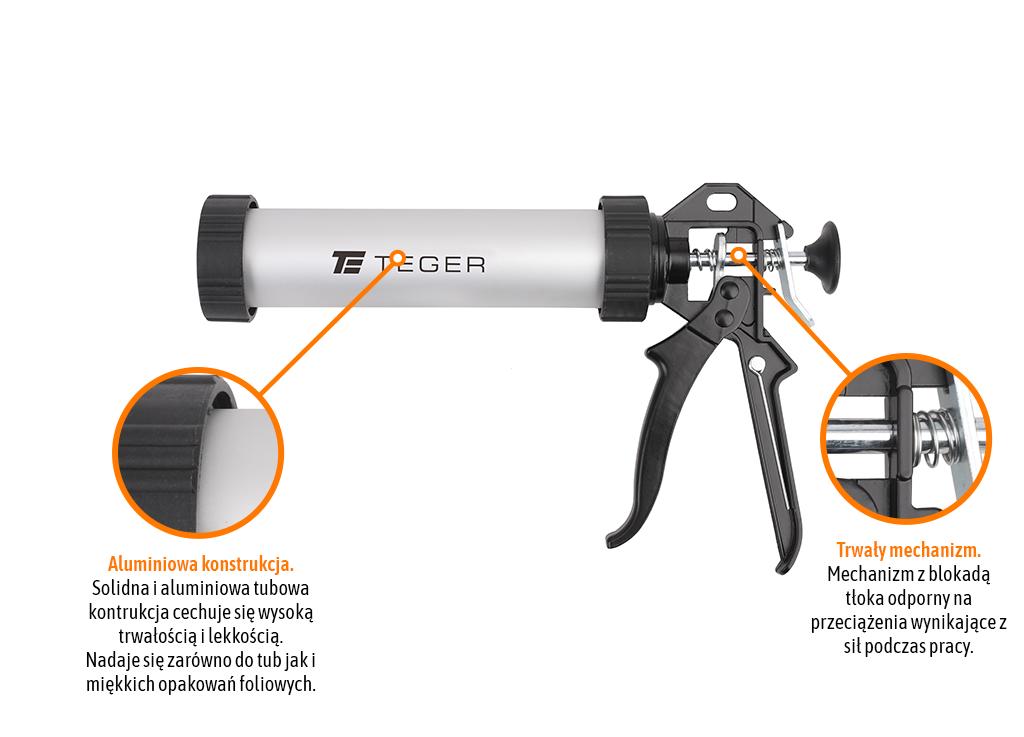 Wyciskacz do mas silikonowych 9"225mm tuba aluminiowa teger Wyciskacz do mas silikonowych 9"225mm tuba aluminiowa teger - obrazek 2