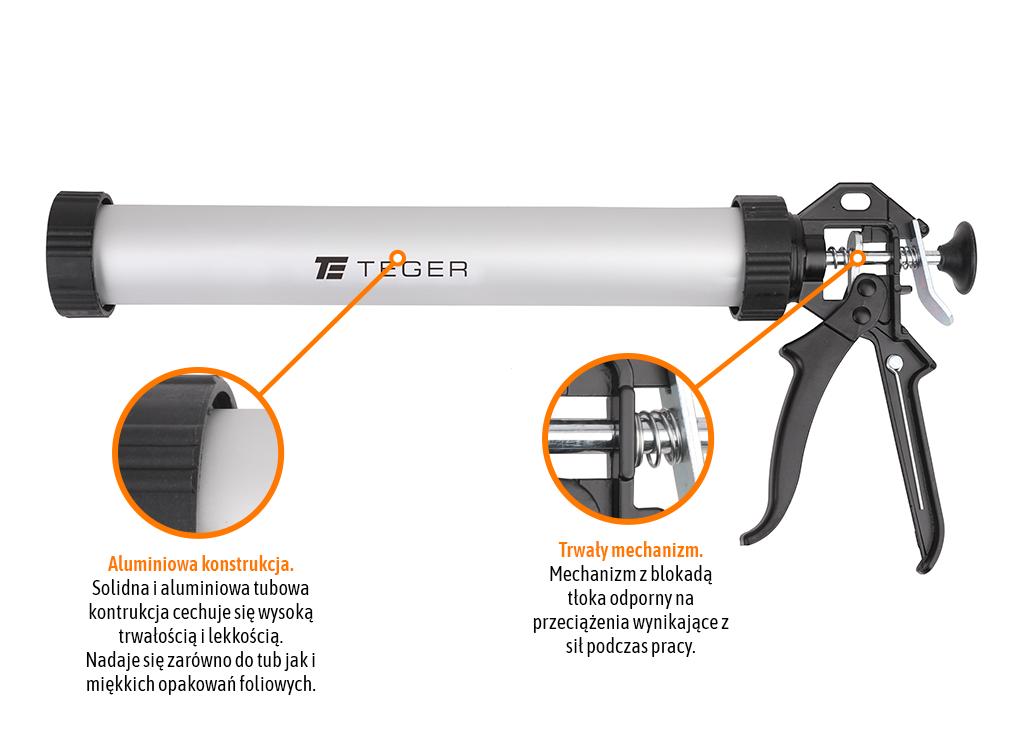 Wyciskacz do mas silikonowych 15"380mm tuba aluminiowa teger Wyciskacz do mas silikonowych 15"380mm tuba aluminiowa teger - obrazek 2