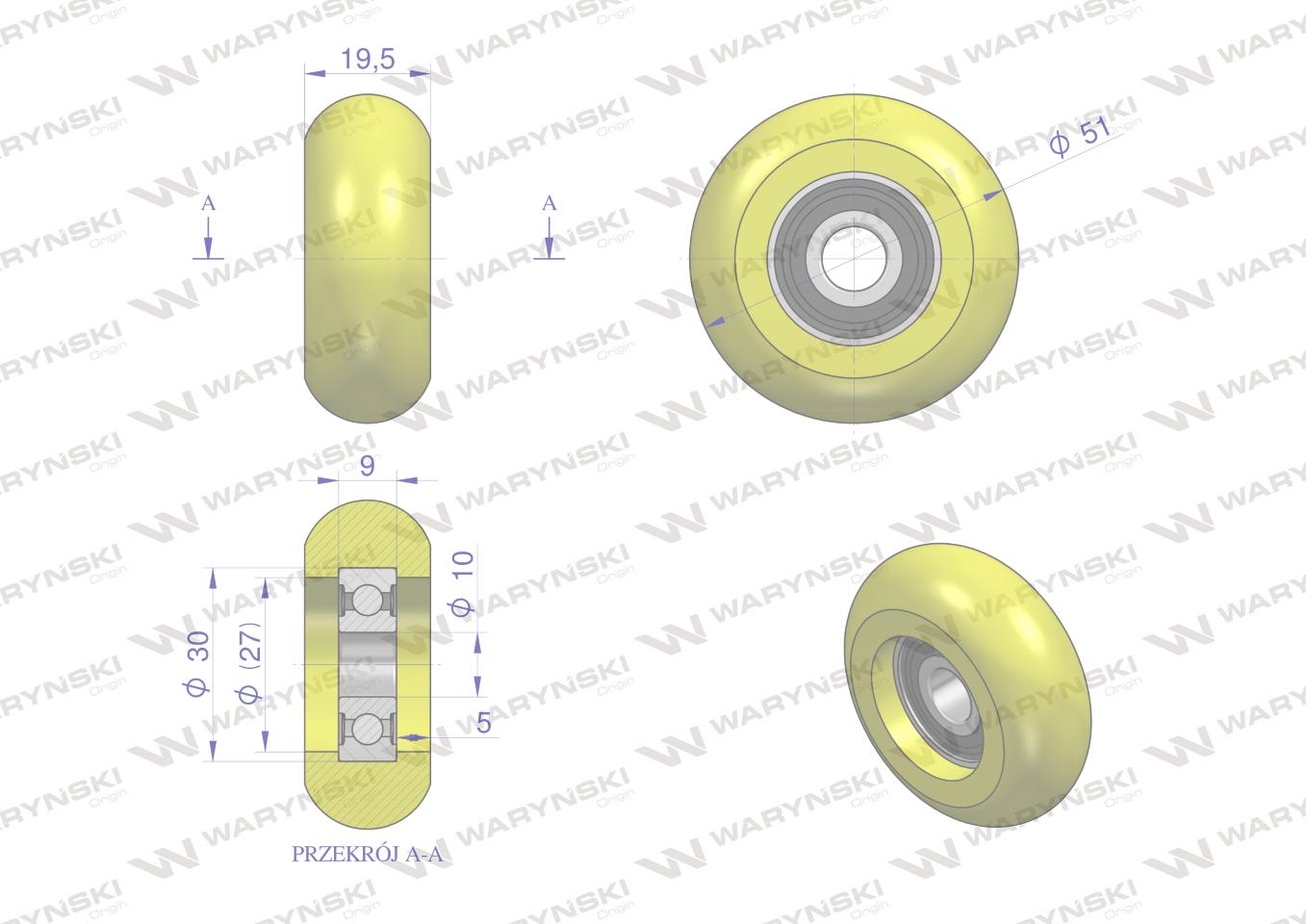 Rolka kółko poliuretanowe z łożyskiem 50x20x10 80sha waryński Rolka kółko poliuretanowe z łożyskiem 50x20x10 80sha waryński - obrazek 2