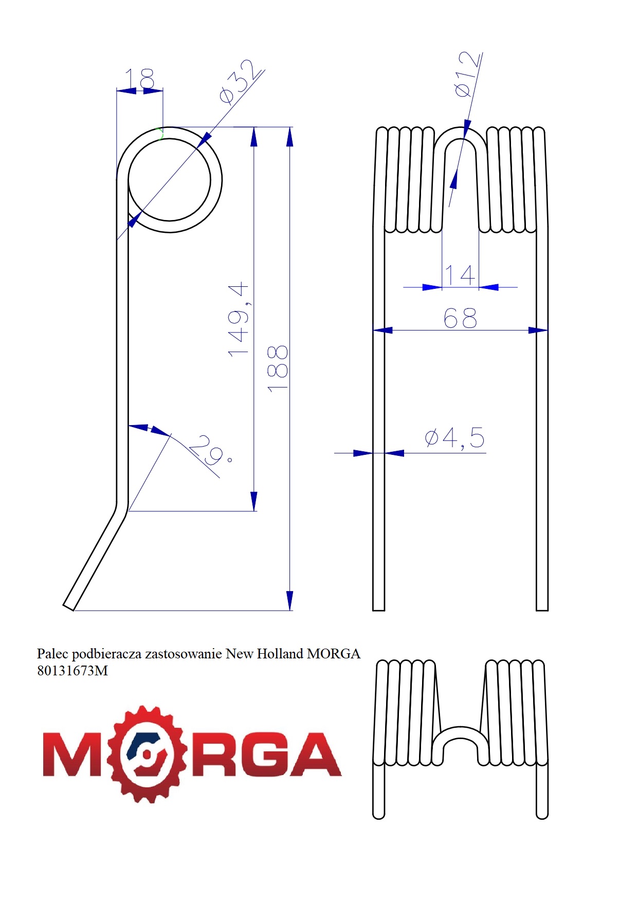Palec Podbieracza Zastosowanie New Holland Malowane Proszkowo Morga Palec Podbieracza Zastosowanie New Holland Malowane Proszkowo Morga - obrazek 4