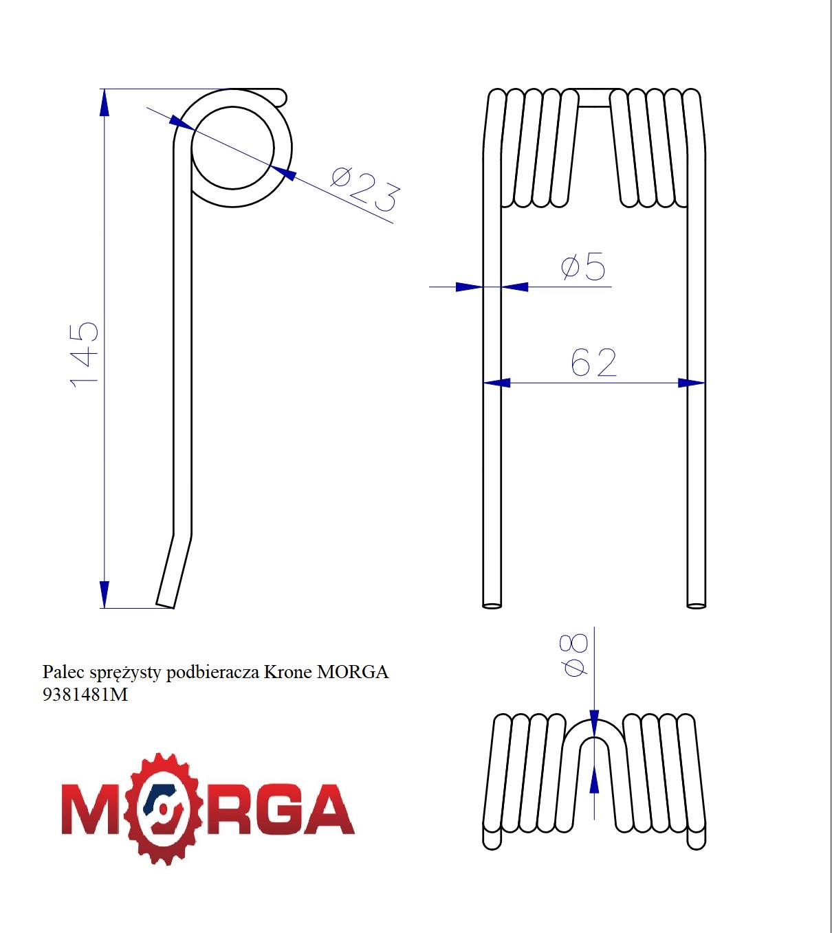 Palec Sprężysty Podbieracza Krone 938148.0 Malowane Proszkowo Morga Palec Sprężysty Podbieracza Krone 938148.0 Malowane Proszkowo Morga - obrazek 4