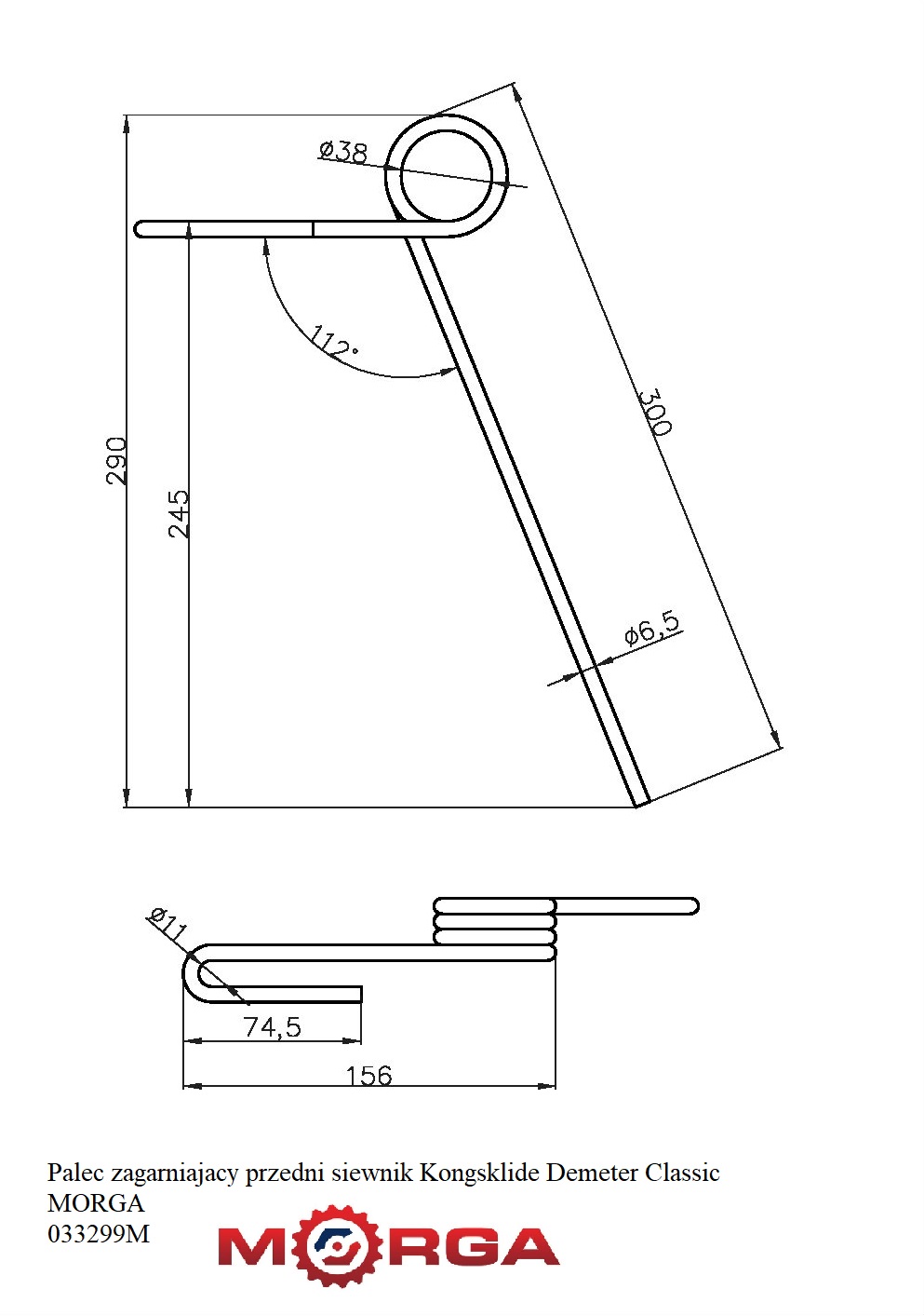 Palec Zagarniajacy Przedni Siewnik Kongsklide Demeter Classic 033299 Palec Zagarniajacy Przedni Siewnik Kongsklide Demeter Classic 033299 - obrazek 4