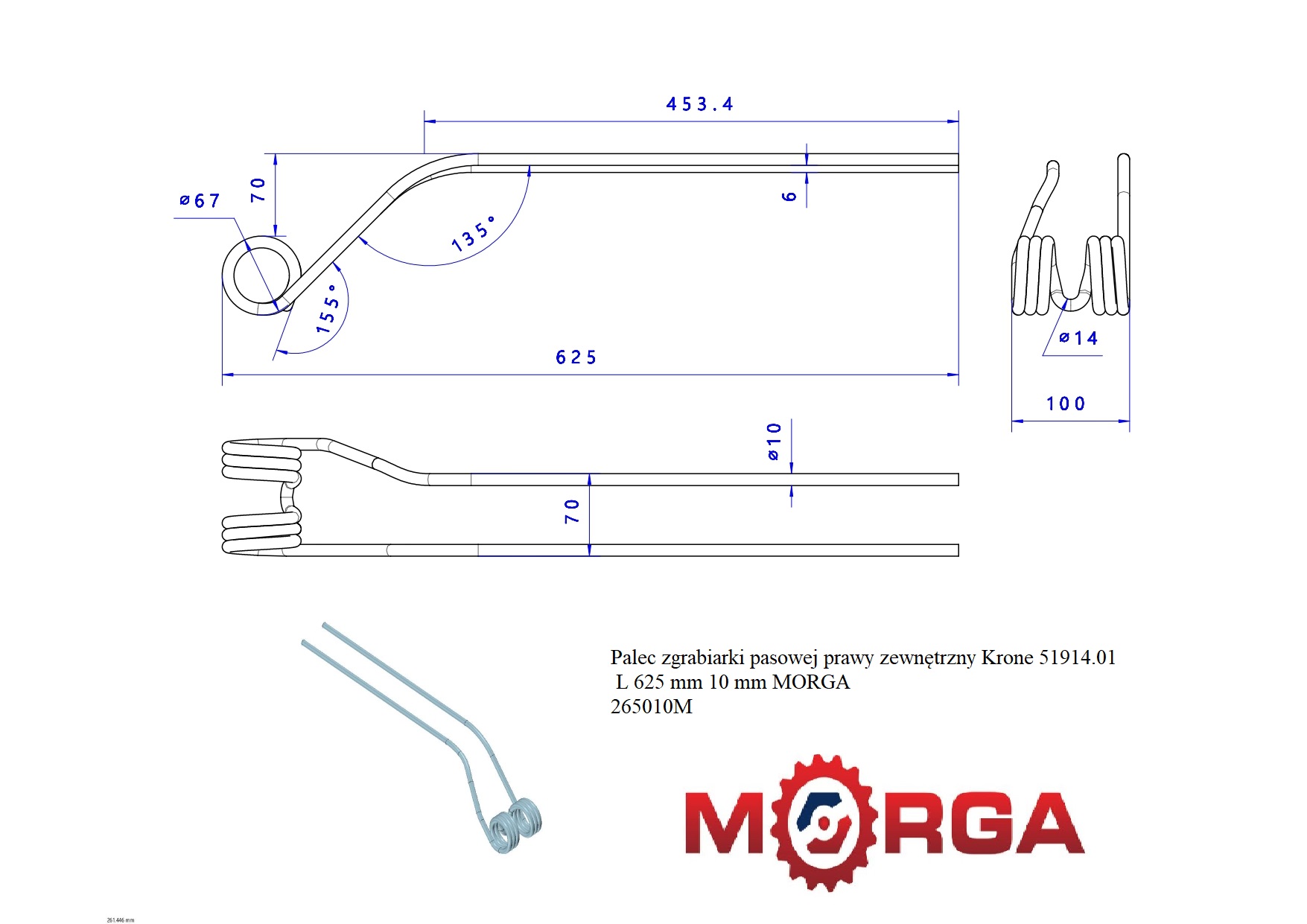 Palec Zgrabiarki Pasowej Prawy Zewnętrzny Krone 51914.01 Malowane Palec Zgrabiarki Pasowej Prawy Zewnętrzny Krone 51914.01 Malowane - obrazek 4