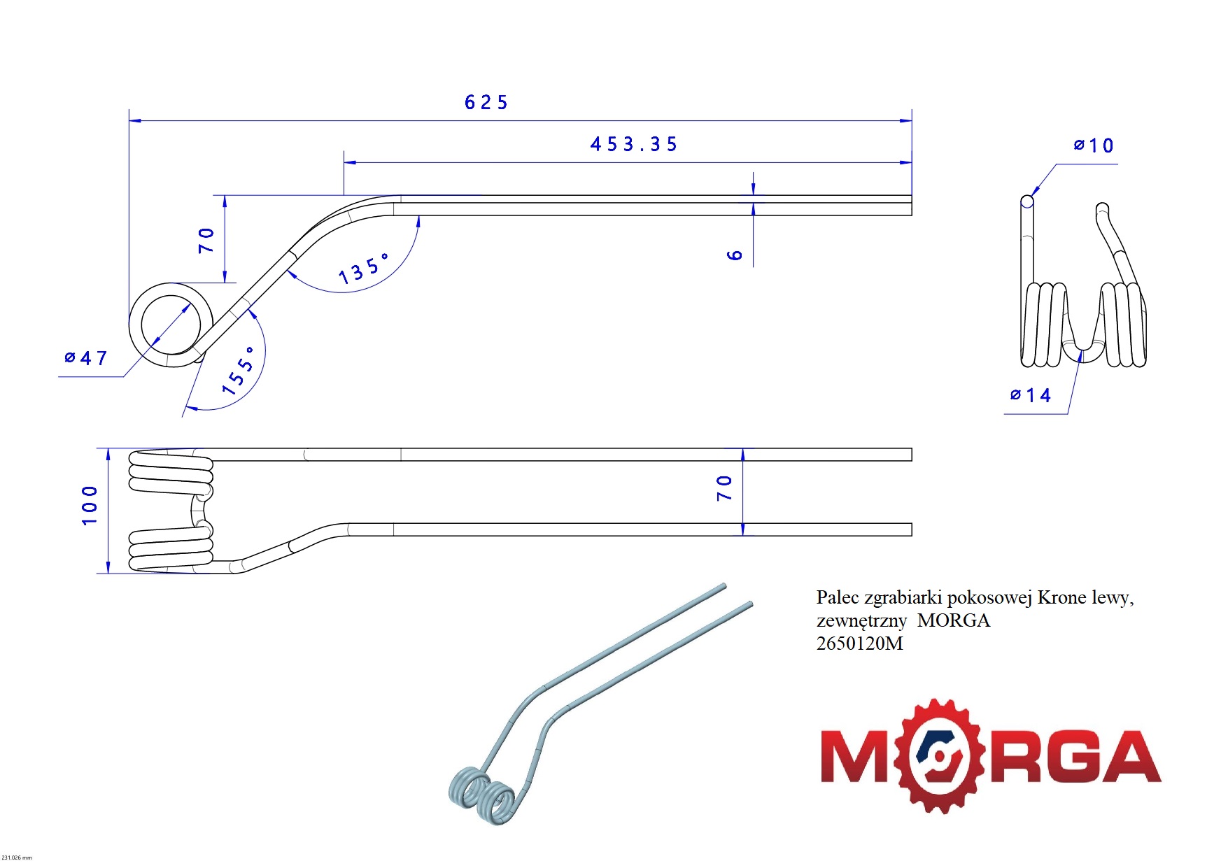 Palec Zgrabiarki Pokosowej Krone Lewy Zewnętrzny 265012.0 Malowane Palec Zgrabiarki Pokosowej Krone Lewy Zewnętrzny 265012.0 Malowane - obrazek 4