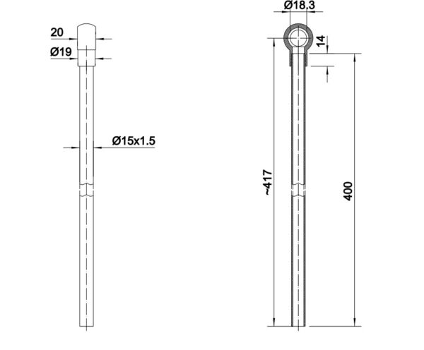 Rurka Prosta Fi-15 Z Oczkiem 18mm Długość 400mm Hydral - obrazek 4
