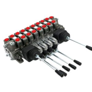 Rozdzielacz 8 sekcyjny pod przyczepy leśne 80 l/min zawory szokowe podwójne na sekcjach 1.2 oraz 8 nastawne 180 bar sekcje 1-2 i 7-8 krzyżowe.