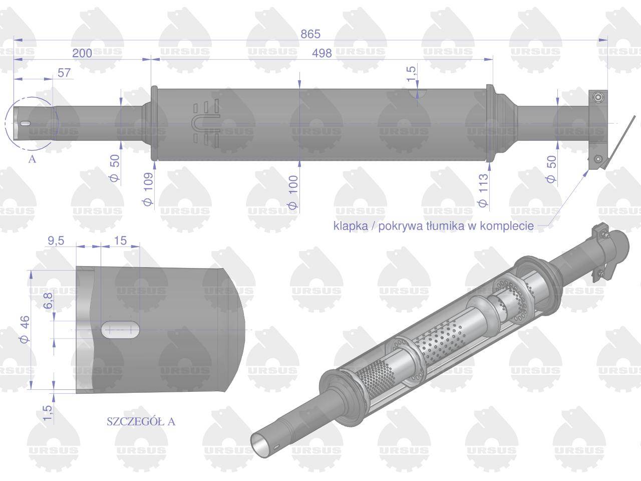 Tłumik okrągły krótki 865mm 4.5kg c-330 prosty oryginał ursus Tłumik okrągły krótki 865mm 4.5kg c-330 prosty oryginał ursus - obrazek 3