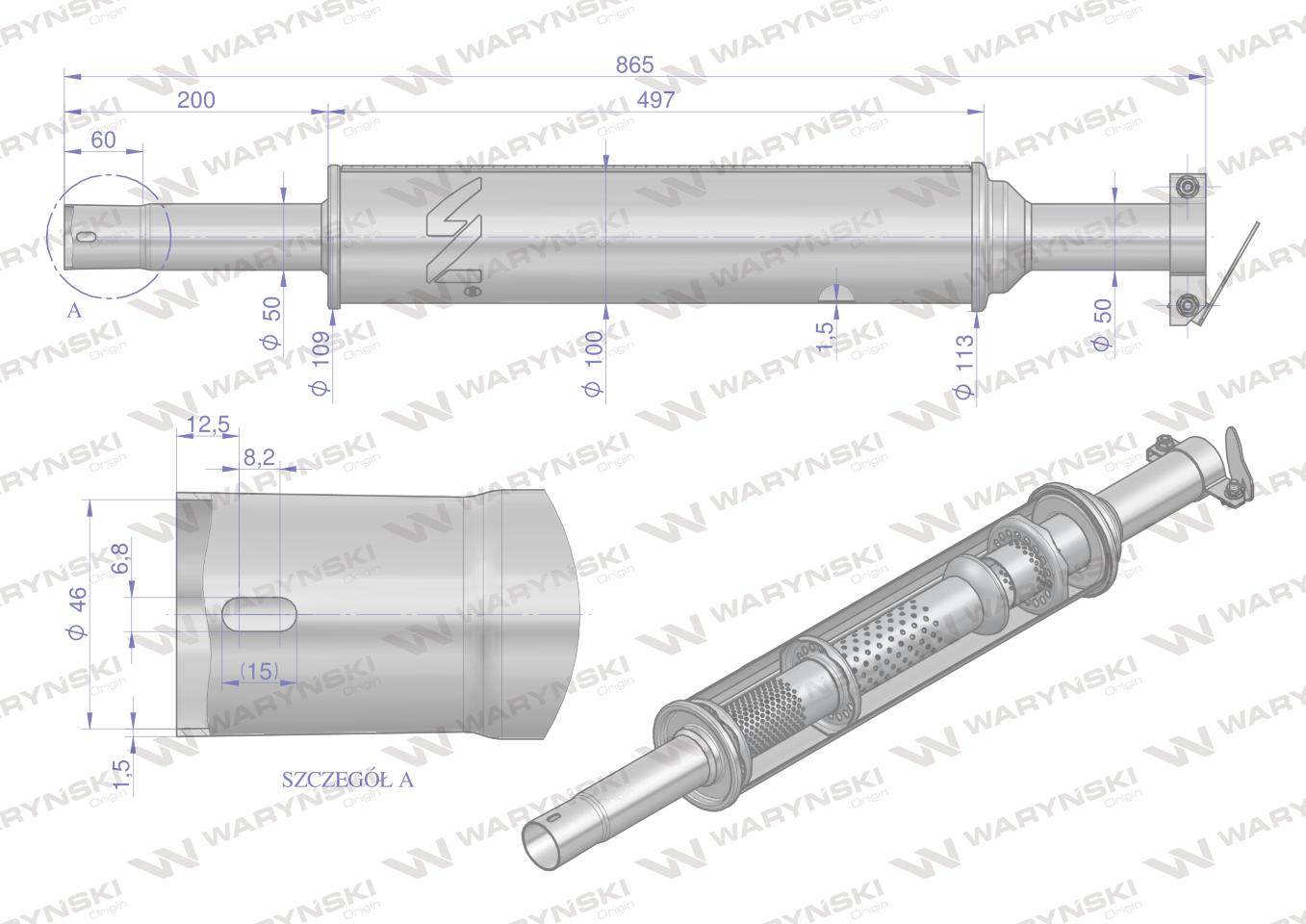 Tłumik okrągły krótki 865mm 4.5kg c-330 prosty inox waryński Tłumik okrągły krótki 865mm 4.5kg c-330 prosty inox waryński - obrazek 3