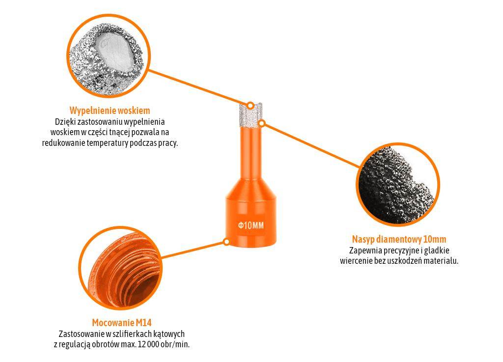 Otwornica diamentowa z uchwytem m14/10mm teger Otwornica diamentowa z uchwytem m14/10mm teger - obrazek 2