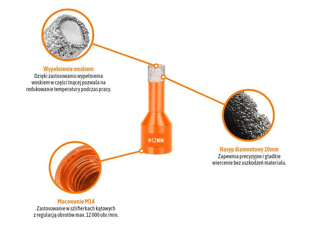 Otwornica diamentowa z uchwytem m14/12mm teger Otwornica diamentowa z uchwytem m14/12mm teger - obrazek 2
