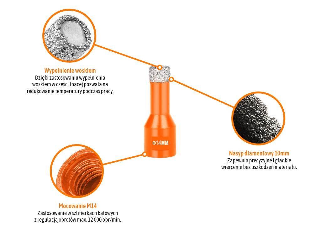 Otwornica diamentowa z uchwytem m14/14mm teger Otwornica diamentowa z uchwytem m14/14mm teger - obrazek 2