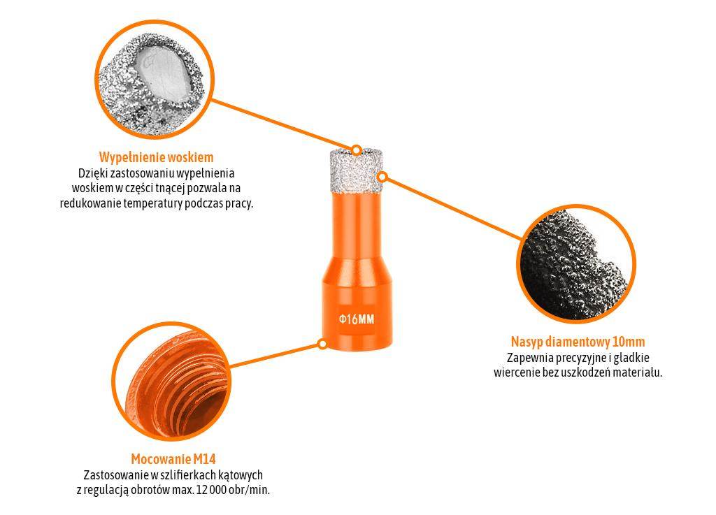 Otwornica diamentowa z uchwytem m14/16mm teger Otwornica diamentowa z uchwytem m14/16mm teger - obrazek 2