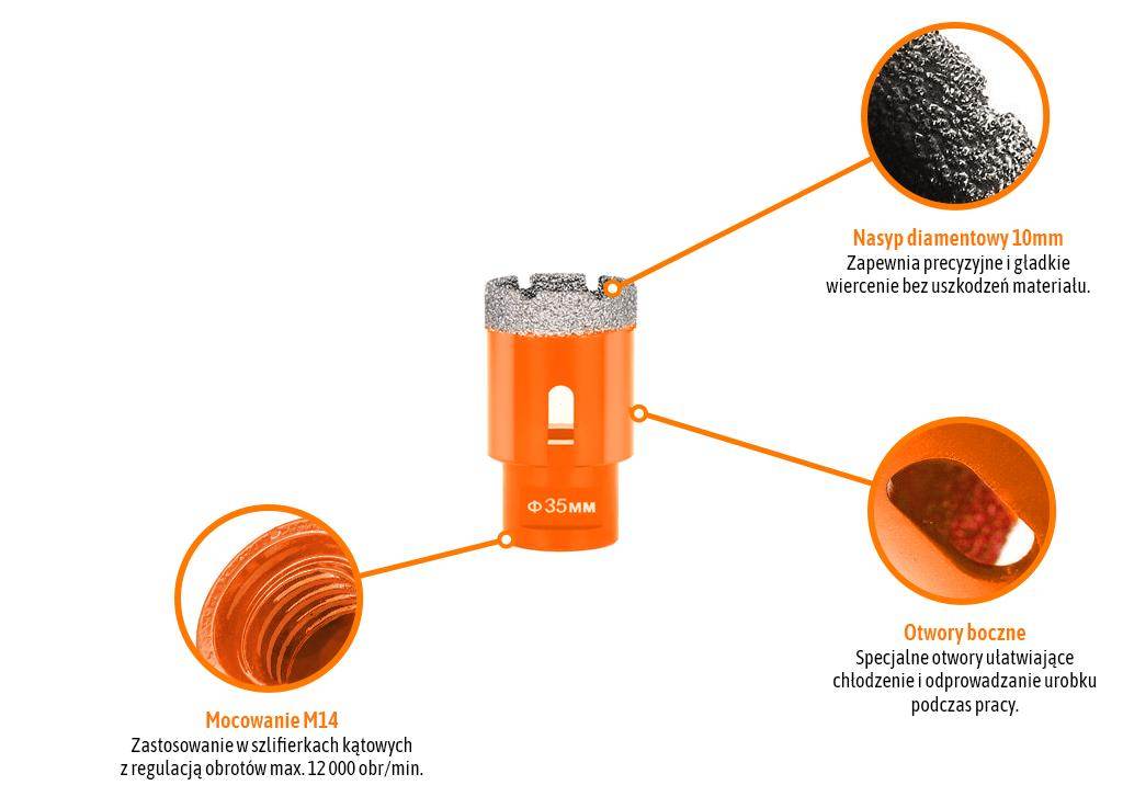Otwornica diamentowa z uchwytem m14/35mm teger Otwornica diamentowa z uchwytem m14/35mm teger - obrazek 2