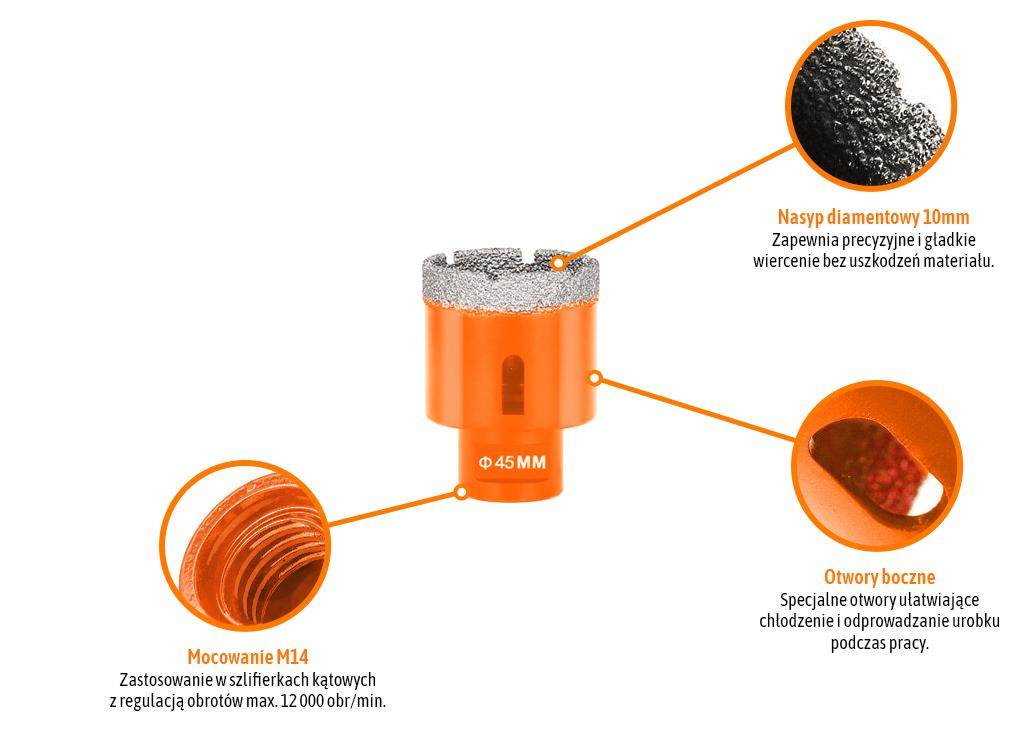 Otwornica diamentowa z uchwytem m14/45mm teger Otwornica diamentowa z uchwytem m14/45mm teger - obrazek 2