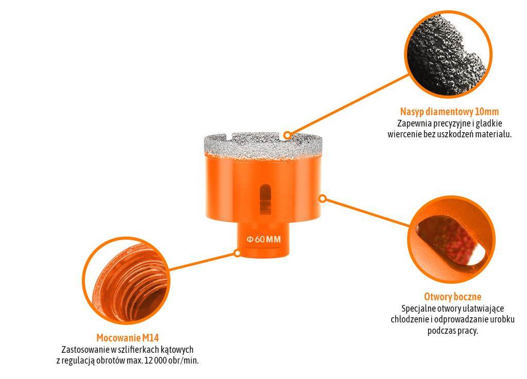 Otwornica diamentowa z uchwytem m14/60mm teger Otwornica diamentowa z uchwytem m14/60mm teger - obrazek 2