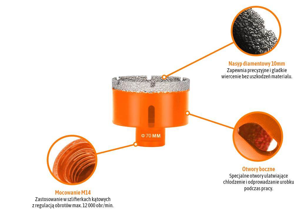 Otwornica diamentowa z uchwytem m14/70mm teger Otwornica diamentowa z uchwytem m14/70mm teger - obrazek 2