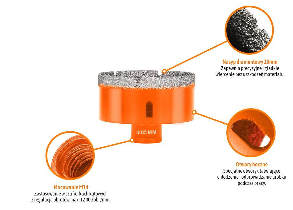 Otwornica diamentowa z uchwytem m14/85mm teger Otwornica diamentowa z uchwytem m14/85mm teger - obrazek 2