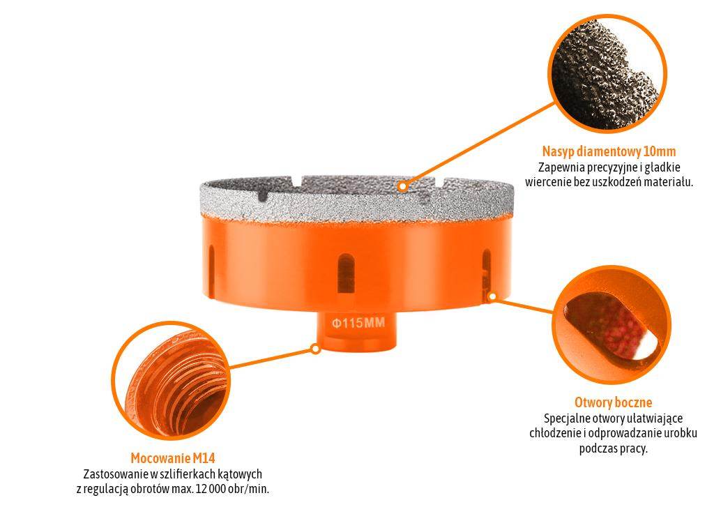 Otwornica diamentowa z uchwytem m14/115mm teger Otwornica diamentowa z uchwytem m14/115mm teger - obrazek 2