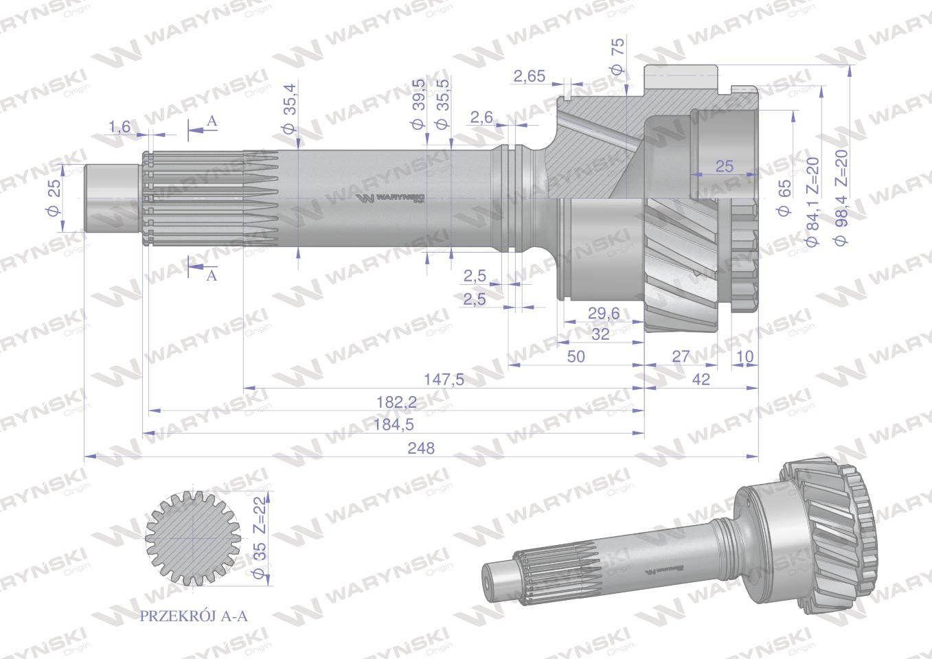 Wałek napędowy 80126114 waryński Wałek napędowy 80126114 waryński - obrazek 3