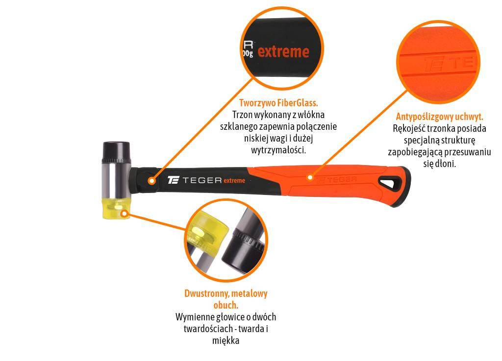 Młotek blacharski dwukierunkowy 30mm teger Młotek blacharski dwukierunkowy 30mm teger - obrazek 2