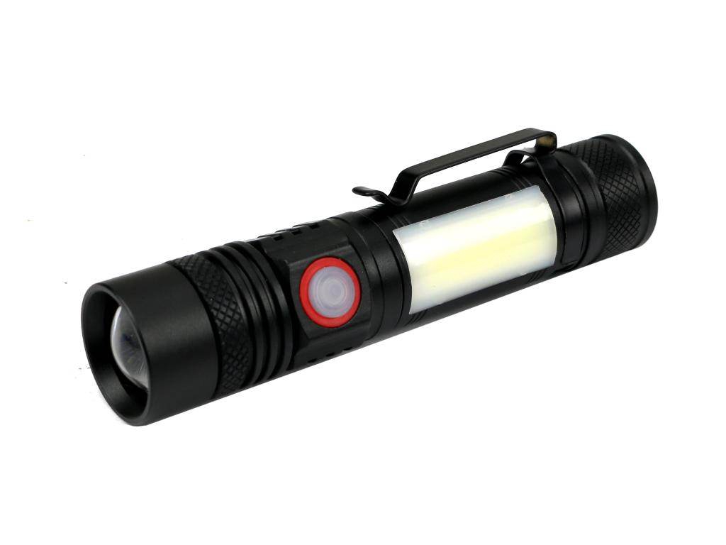 Latarka uniwersalna diody led typu t6 cob aku 1200 mah ładowany usb 400 lm teger