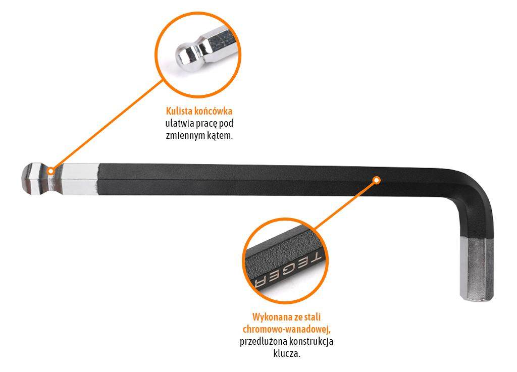 Klucz imbusowy hex h16 długi teger Klucz imbusowy hex h16 długi teger - obrazek 3