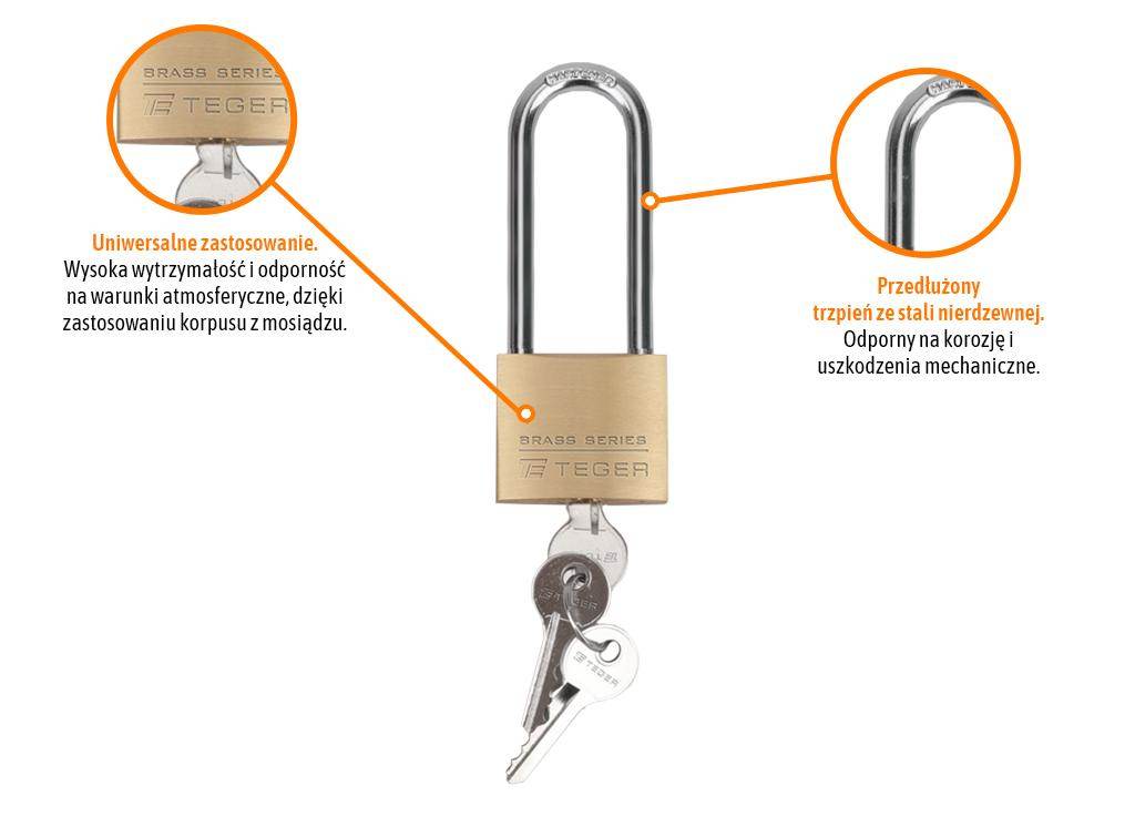 Kłódka mosiężna 50mm długa 3 klucze teger Kłódka mosiężna 50mm długa 3 klucze teger - obrazek 2