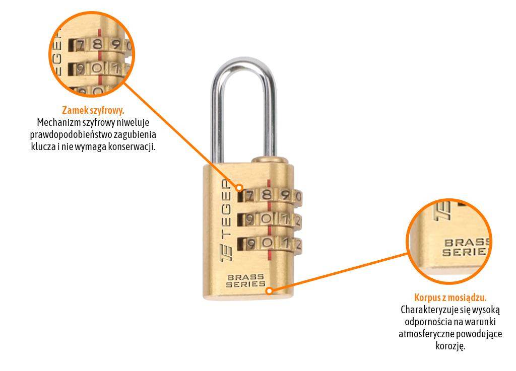 Kłódka mosiężna 20mm zamek szyfrowy teger Kłódka mosiężna 20mm zamek szyfrowy teger - obrazek 2