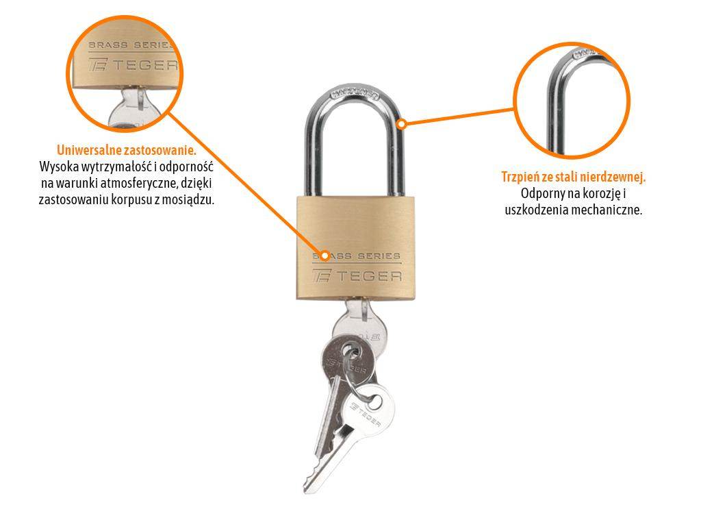 Kłódka mosiężna 40mm 3 klucze teger Kłódka mosiężna 40mm 3 klucze teger - obrazek 2