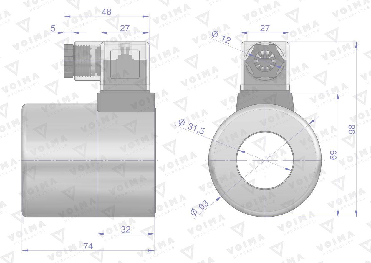 Cewka dzielnika elektrozaworu v-dvs-80l-1/2 12v dc voima Cewka dzielnika elektrozaworu v-dvs-80l-1/2 12v dc voima - obrazek 2