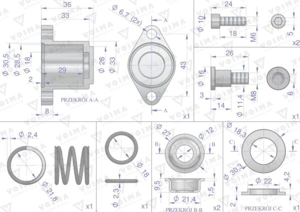 Kołpak rozdzielacza hydraulicznego dolny kompletny 80l voima - obrazek 2