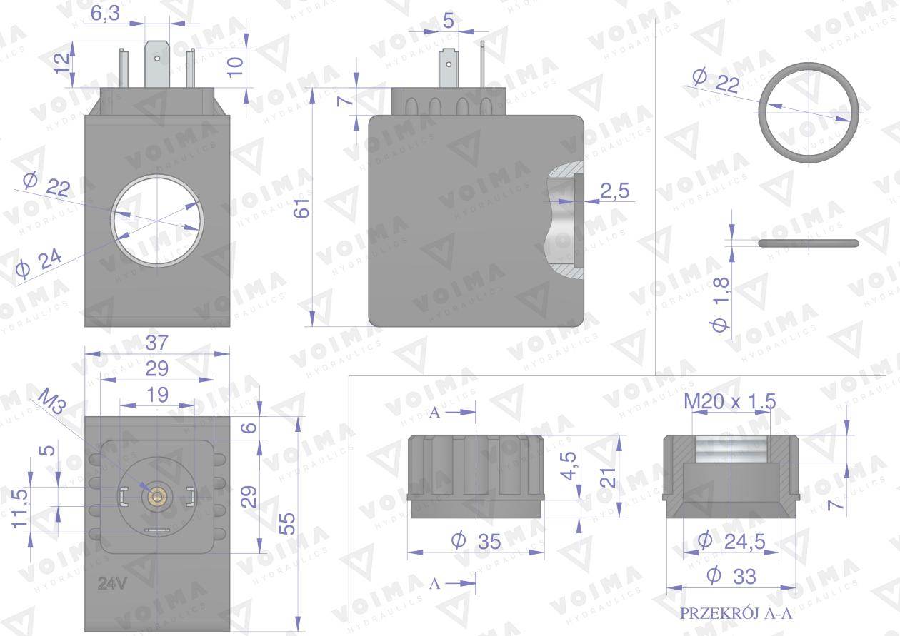 Cewka do rozdzielacza hydraulicznego 80l 24v voima Cewka do rozdzielacza hydraulicznego 80l 24v voima - obrazek 2