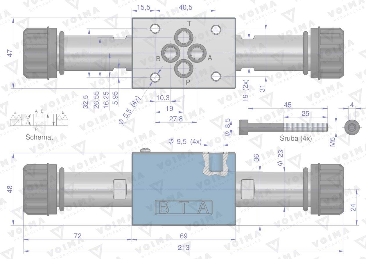 Rozdzielacz elektrozawór cetop 3 ng6 3-pozycyjny 50l suwak "e" voima Rozdzielacz elektrozawór cetop 3 ng6 3-pozycyjny 50l suwak "e" voima - obrazek 2