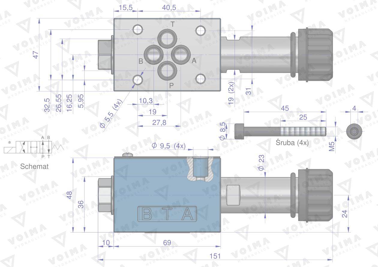 Rozdzielacz elektrozawór cetop 3 ng6 2-pozycyjny 50l suwak "c" voima Rozdzielacz elektrozawór cetop 3 ng6 2-pozycyjny 50l suwak "c" voima - obrazek 2