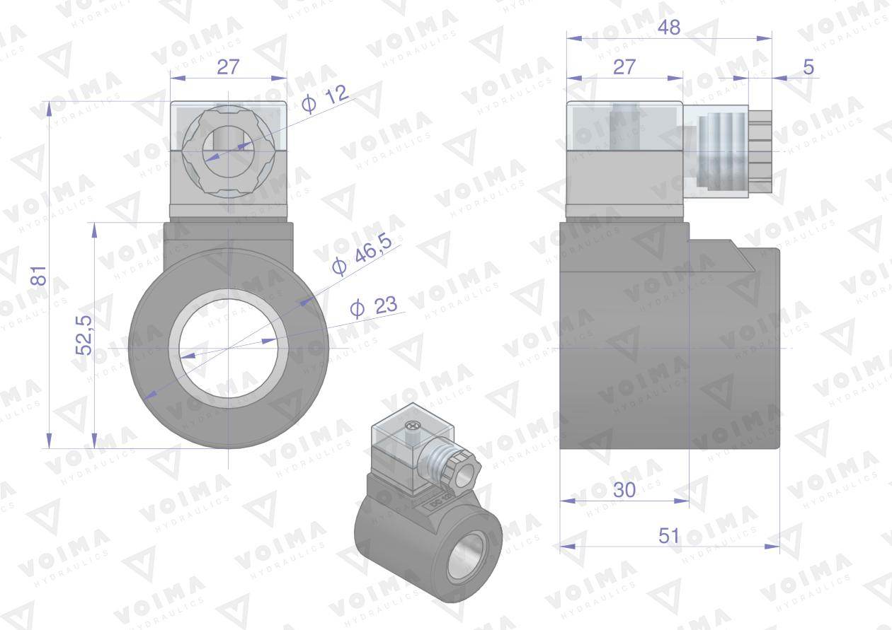 Cewka do rozdzielacza elektrozawór cetop 3 ng6 50l 12v voima Cewka do rozdzielacza elektrozawór cetop 3 ng6 50l 12v voima - obrazek 2