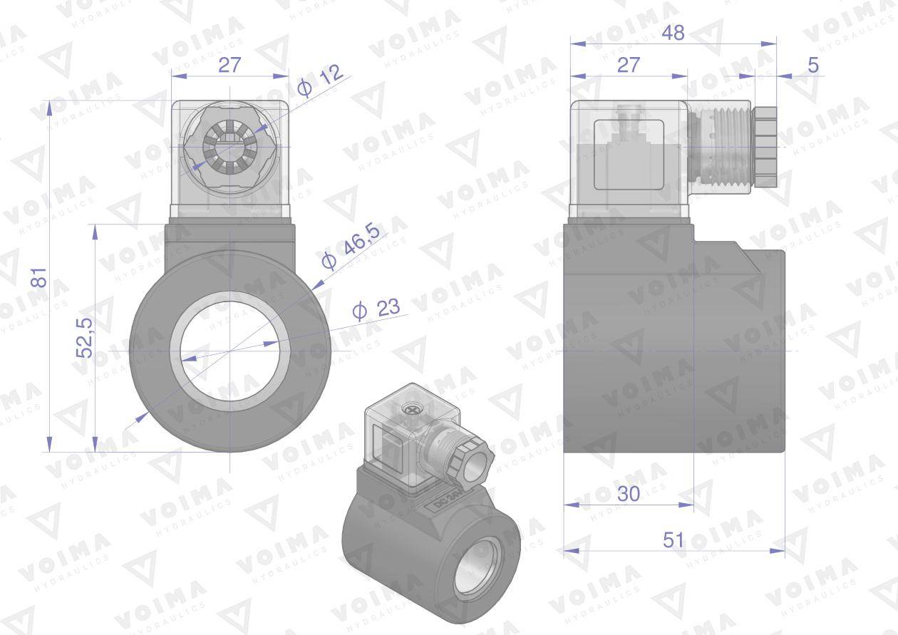 Cewka do rozdzielacza elektrozawór cetop 3 ng6 50l 24v voima Cewka do rozdzielacza elektrozawór cetop 3 ng6 50l 24v voima - obrazek 2
