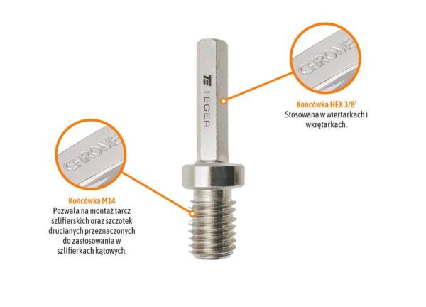 Adapter do wkrętarki i wiertarki m14 hex 3/8" teger - obrazek 2