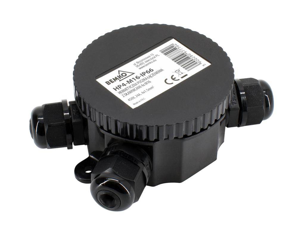 Uniwersalna hermetyczna okrągła zakręcana puszka łączeniowa z dławicami x4 ip66