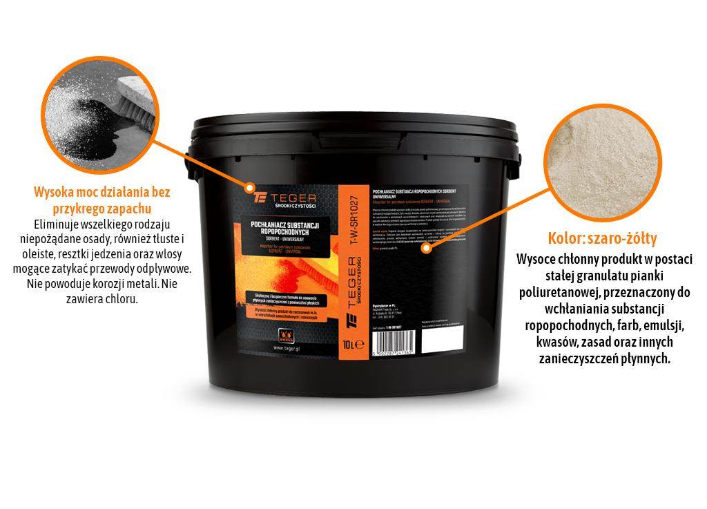Pochłaniacz substancji ropopochodnych sorbent uniwersalny 10l teger Pochłaniacz substancji ropopochodnych sorbent uniwersalny 10l teger - obrazek 2