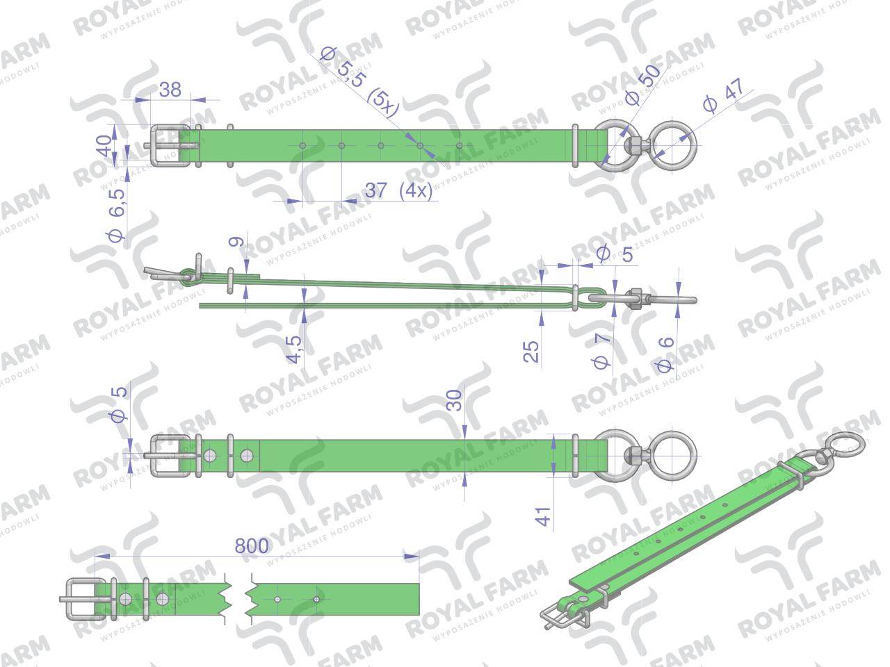 Obroża wąska80 cmx3 cm z okrętką royal farm Obroża wąska80 cmx3 cm z okrętką royal farm - obrazek 3